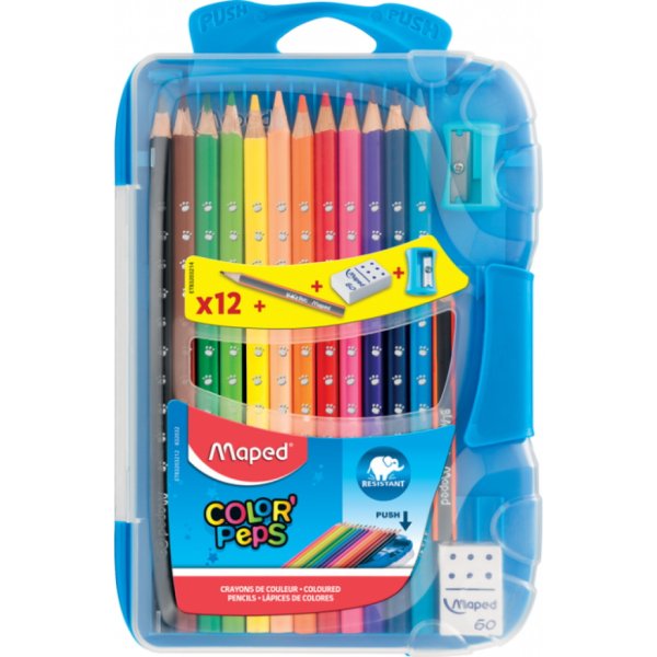 Олівці кольорові COLOR PEPS Smart Box, 12 кольорів+3 предмета в пеналі 