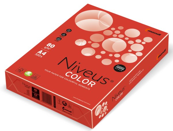 Бумага цветная Niveus Color CO44 формат А4 80гр/м2, 500л/уп, красный