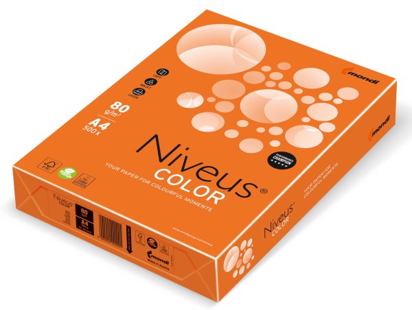 Бумага цветная Niveus Color OR43 формат А4 80гр/м2, 500л/уп, оранжевый