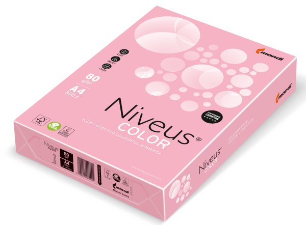 Папір кольоровий Niveus Color PI25 формат А4 80гр/м2, 500л/уп, рожевий 