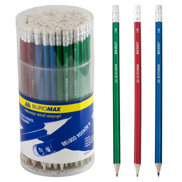 Олівець графітовий з ластиком HB METALLIC 