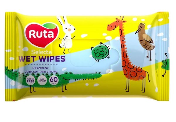 Салфетки влажные Ruta Selecta Family pack веселые зверята, 60шт