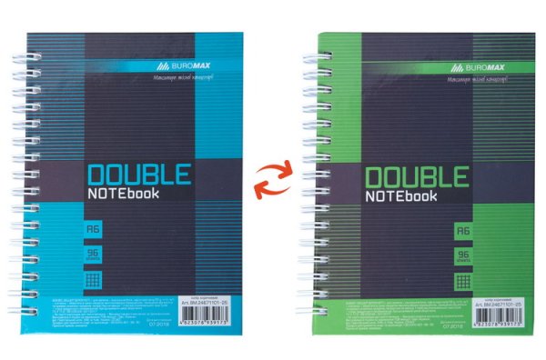 Книга записная DOUBLE формат А6, 96л, зеленая/голубая