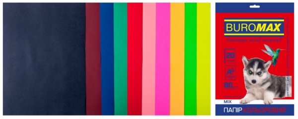 Набір кольорового паперу А4, 80г/м2, DARK+NEON, 10 кольорів, 20л/уп 