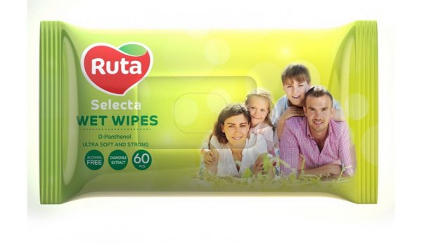 Серветки вологі Ruta Selecta Family pack для всієї родини, 60шт 