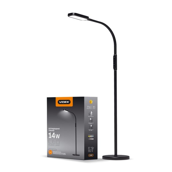 LED торшер VIDEX TF07B 14W 3000-5500K, черный