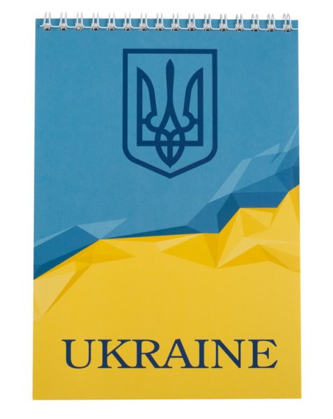 Блокнот на пружині зверху UKRAINE, А5, 48л, клітка блакитний 