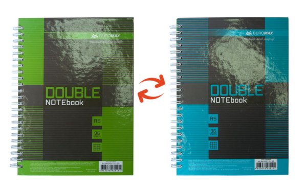 Книга записна DOUBLE формат А5, 96л, зелена/блакитна 