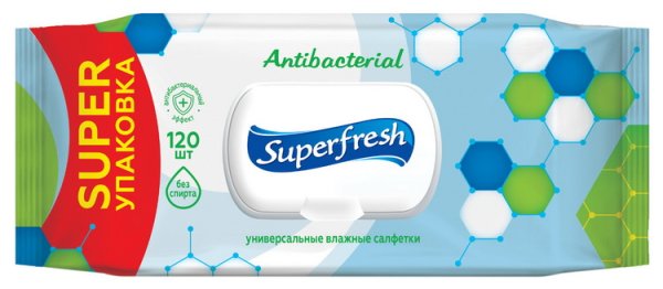 Серветки вологі Superfresh антибактеріальні із клапаном, 120шт 