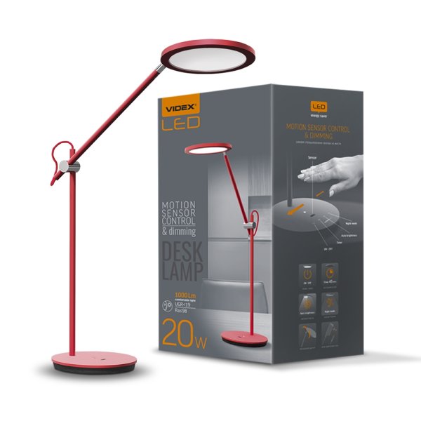 LED лампа настольная VIDEX TF15R 20W 4100K, красный