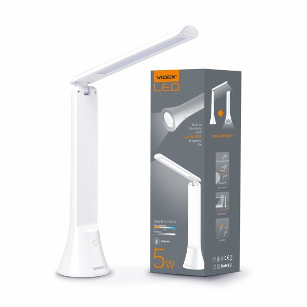 LED настольная лампа-фонарик VIDEX TF11W 5W 3000-5500K, белый