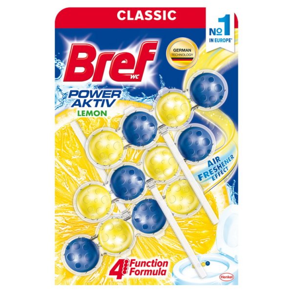 Твердий туалетний блок Bref Power Aktiv 3х50г Лимон Тріопак