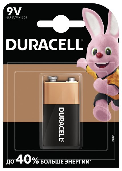 Елементи живлення (батарейки) Duracell 9V/MN1604 KPN, 1шт/уп 