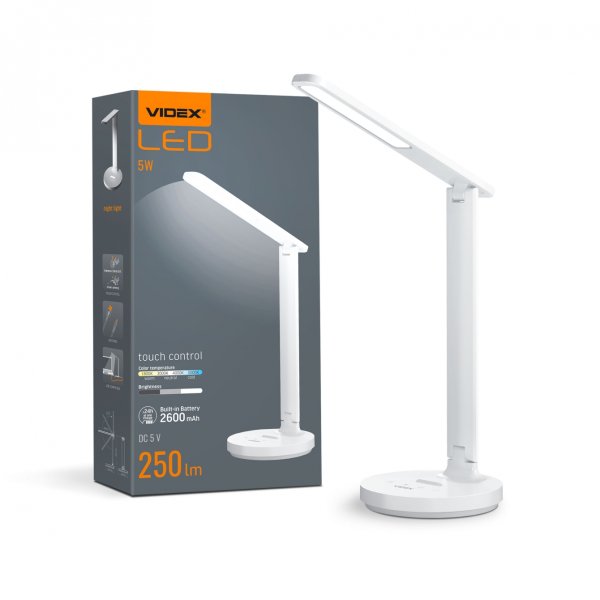 LED лампа настiльна з акумулятором VIDEX VL-TF16W 5W 1800-5000K 
