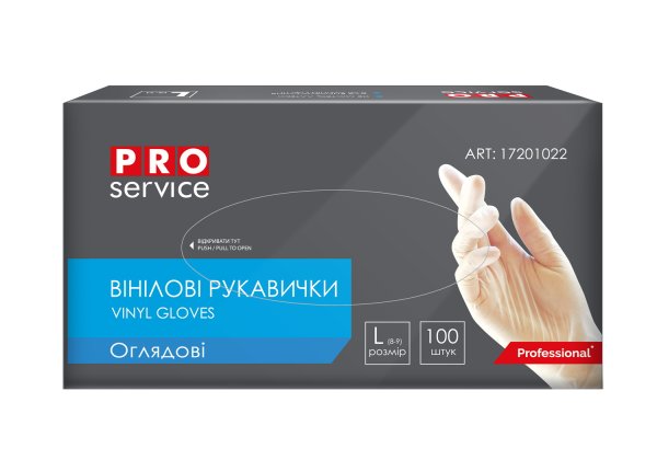 Рукавички вінілові, нестерильні, безбарвні, 100шт/уп., розмір L
