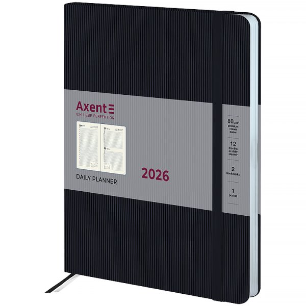 Щоденник 2026 Axent Grand Lines 195x255мм, чорний