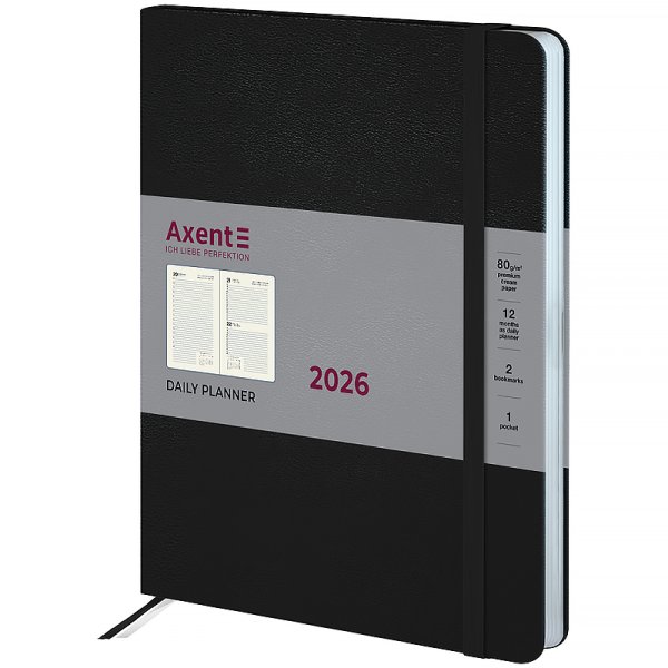 Щоденник 2026 Axent Grand Strong 195x255мм, чорний