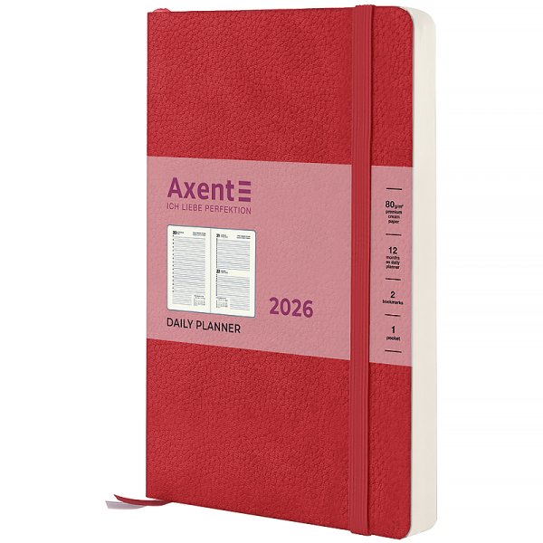 Щоденник 2026 Axent Partner Soft Skin 145x210мм, червоний