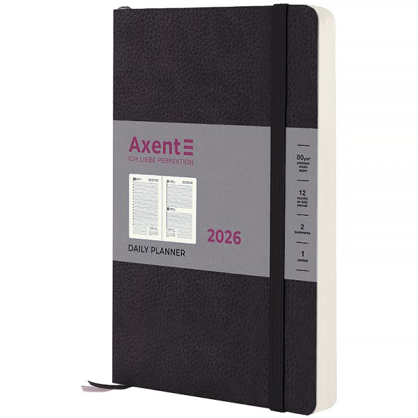Щоденник 2026 Axent Partner Soft Skin 145x210мм, чорний