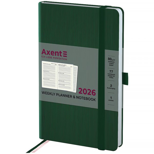 Щотижневик 2026 Axent Partner Lines 125х195мм, темно-зелений