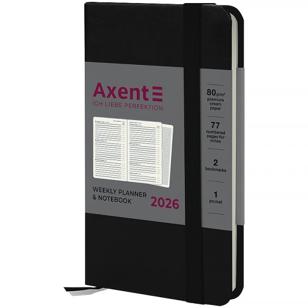 Щотижневик 2026 Axent Pocket Strong 90x150мм, чорний