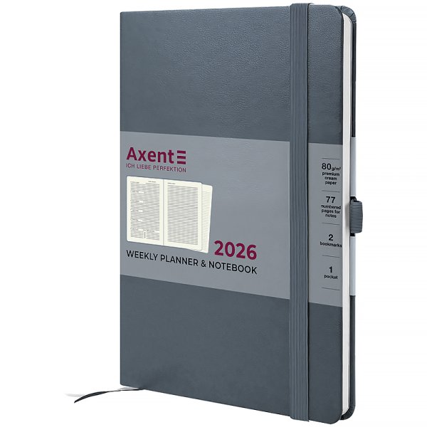 Щотижневик 2026 Axent Prime Strong 145х210мм, сірий