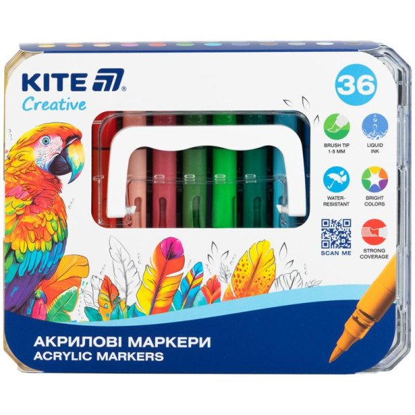 Маркери акрилові з рідкими чорнилами, 36шт Kite Creative