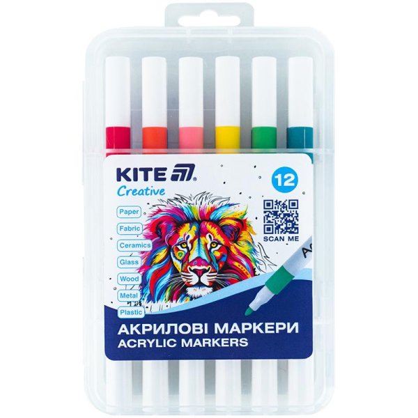 Маркери акрилові, 12шт Kite Creative