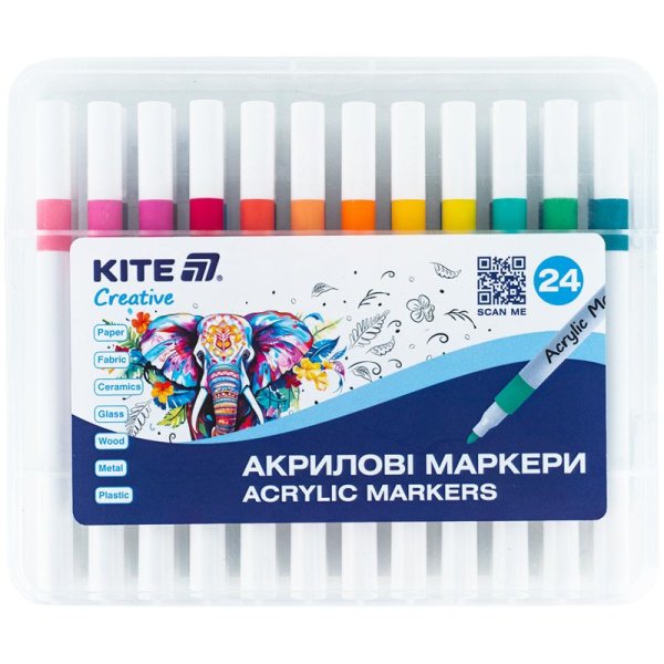 Маркери акрилові, 24шт Kite Creative