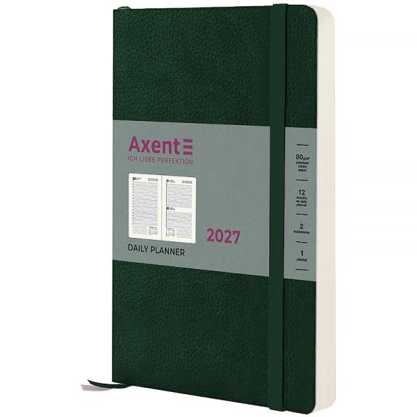 Щоденник 2027 Axent Partner Soft Skin 145x210мм, темно-зелений
