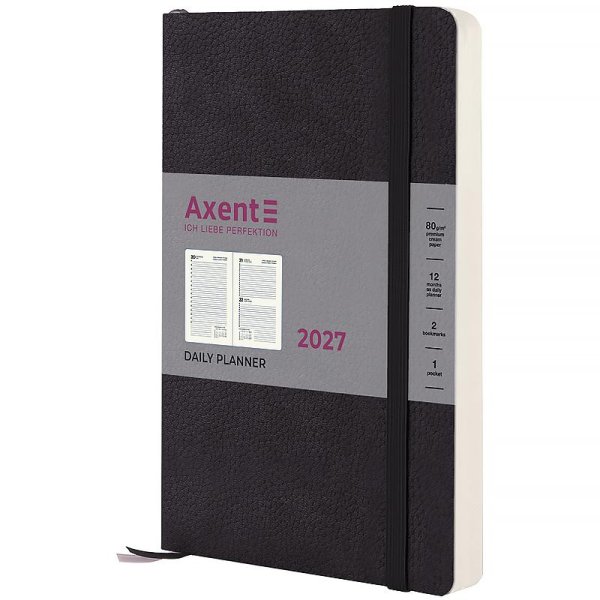 Щоденник 2027 Axent Partner Soft Skin 145x210мм, чорний