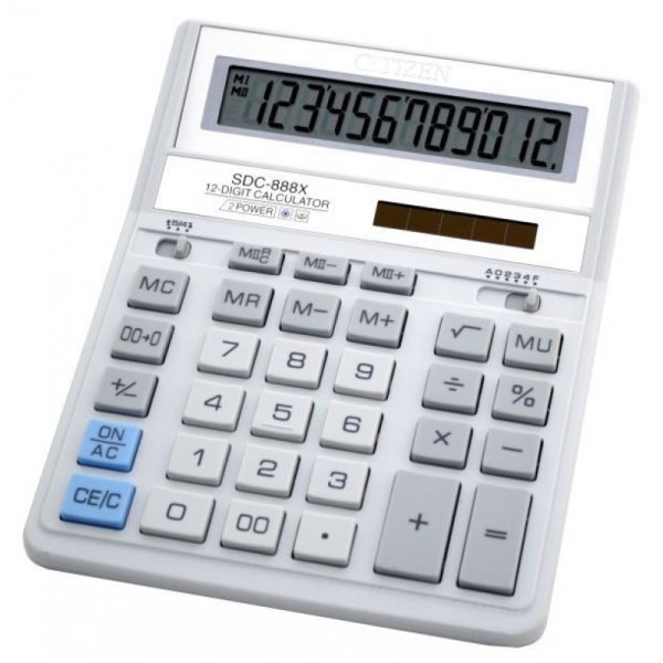 Калькулятор Citizen SDC-888 ХWH, 12 разрядов, бело-серый 