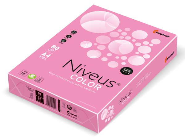 Бумага цветная Niveus Color NEOPI формат А4 80гр/м2, 500л/уп, розовый