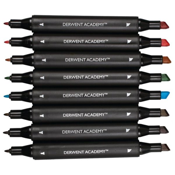 Набір маркерів з подвійним наконечником Derwent Academy Twin-Tip - Chisel 8 кольорів 