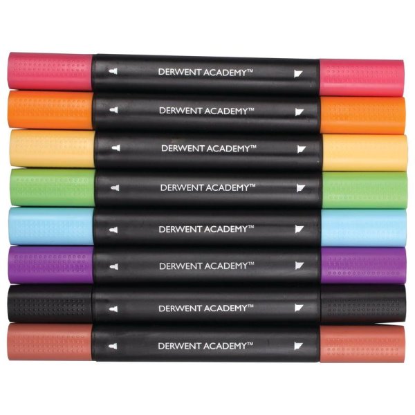 Набір маркерів з подвійним наконечником Derwent Academy Twin-Tip - Chisel 8 кольорів 