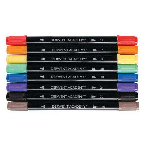 Набір маркерів з подвійним наконечником Derwent Academy Twin-Tip - Brush 8 кольорів 