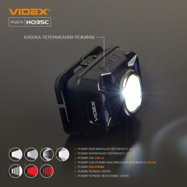 Налобний світлодіодний ліхтарик VIDEX H035C 410Lm 5000K 
