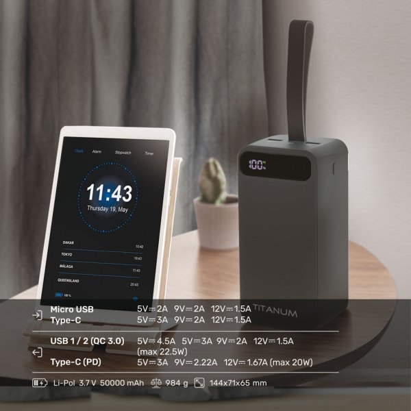 Повербанк 50000mAh TITANUM 741S 22.5W Black 