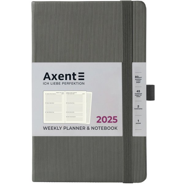Щотижневик 2025 Axent Partner Lines 125x195мм, сірий
