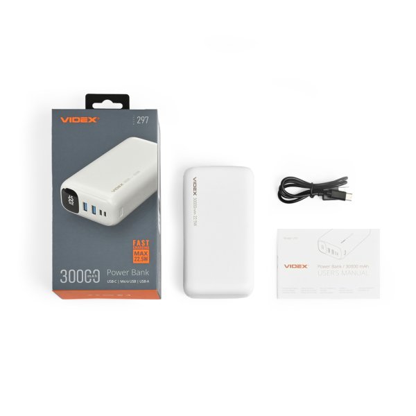 Повербанк 30000mAh VIDEX VPB-297 22.5W White