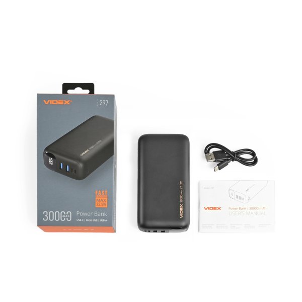 Повербанк 30000mAh VIDEX VPB-297 22.5W Black