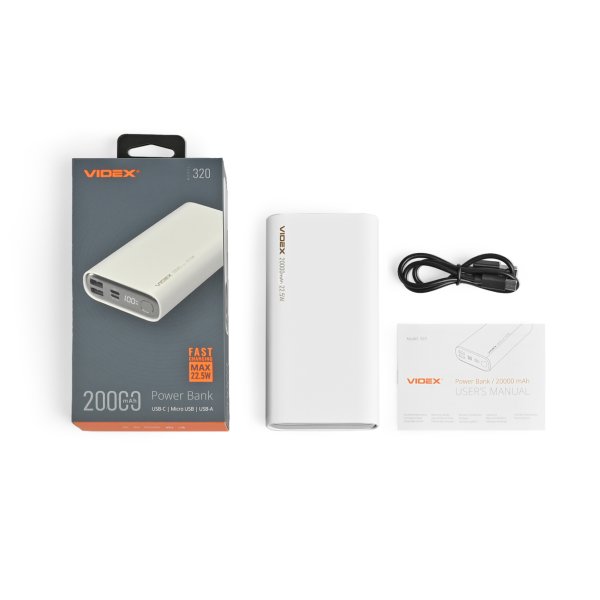 Повербанк 20000mAh VIDEX VPB-320 22.5W White 