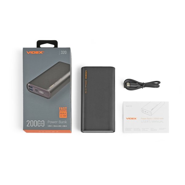 Повербанк 20000mAh VIDEX VPB-320 22.5W Black 