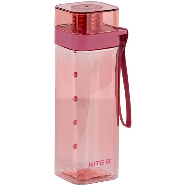 Пляшечка для води квадратна Kite K24-1209-3, 550 мл, рожева