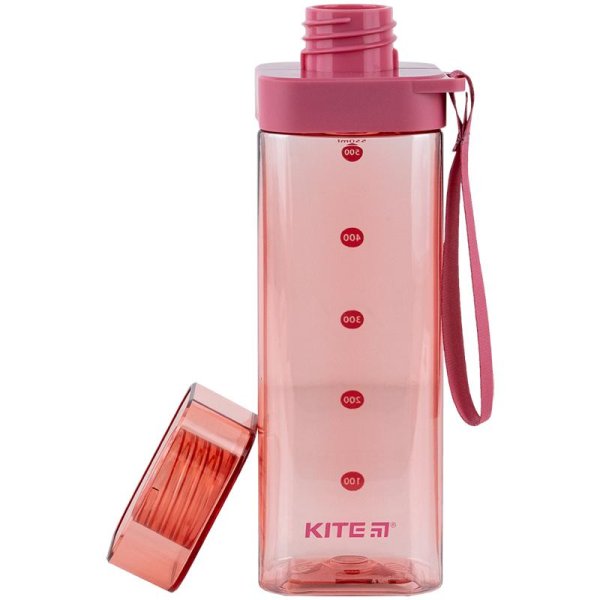 Пляшечка для води квадратна Kite K24-1209-3, 550 мл, рожева