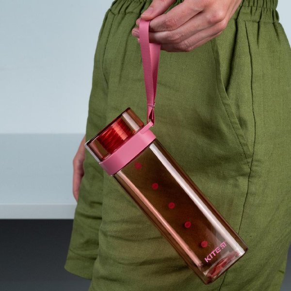 Пляшечка для води квадратна Kite K24-1209-3, 550 мл, рожева