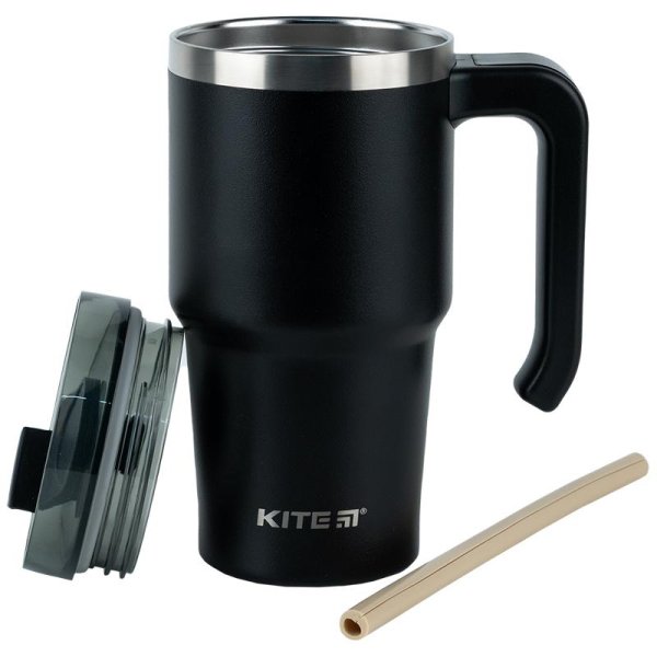 Термокружка з ручкою Kite K24-1207-1, 600 мл, чорна