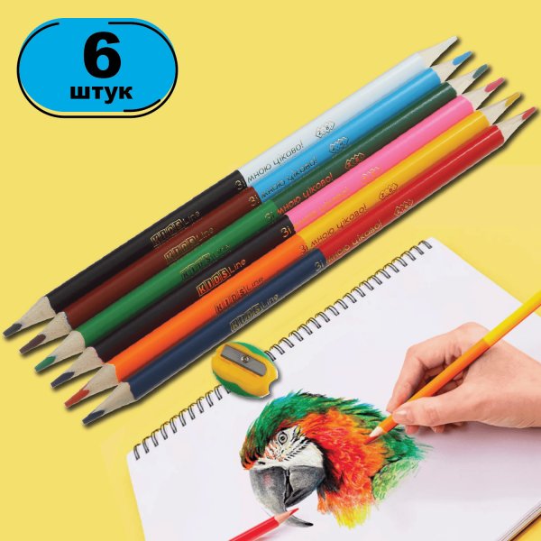 Карандаши цветные Double, 6шт/12 цветов, KIDS Line