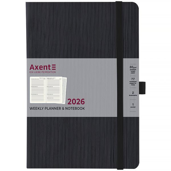 Щотижневик 2026 Axent Grand Lines 195x255мм, чорний