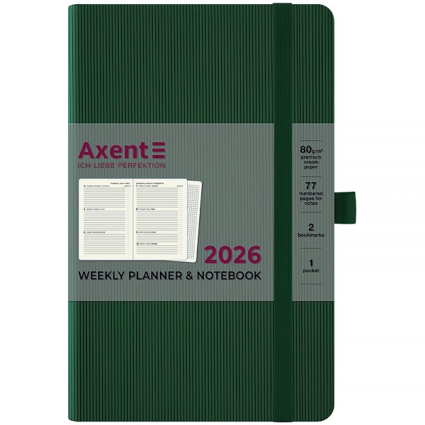 Щотижневик 2026 Axent Partner Lines 125х195мм, темно-зелений